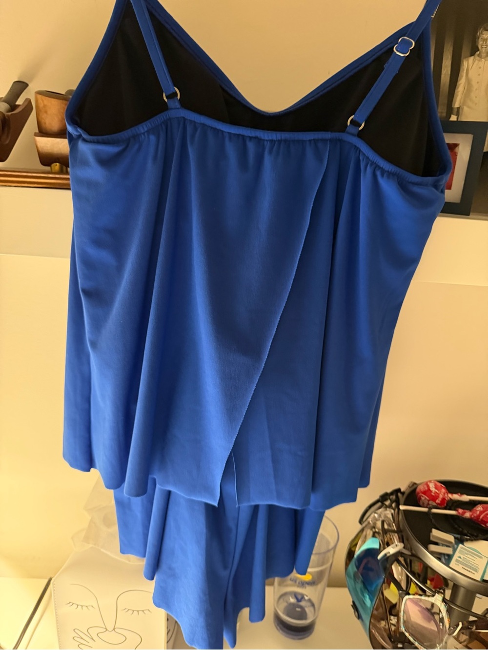 Royal Blue Layered One-Piece Swimdress with Adjustable Straps